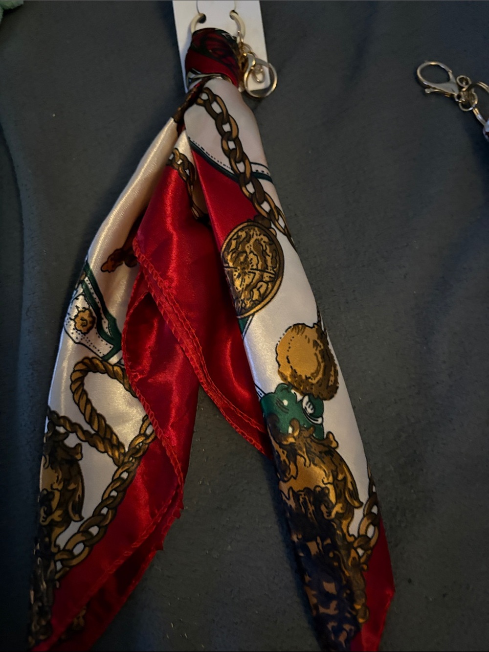 FASHION Silky Chain Print Scarf Keychains - Red & Royal Blue - Picture 2 of 3